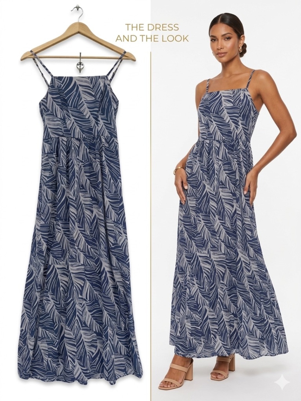 Lily Rose Tropical Palm Leaf Maxi Dress - Blue & White - Size Small